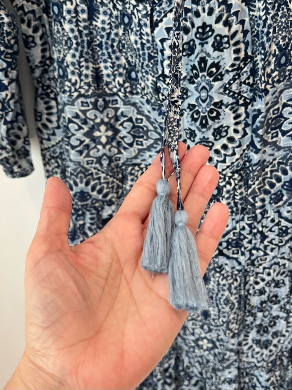LUCKY BRAND BLUE FLORAL MIDI DRESS. SIZE Large bohemian summer party prairie - Picture 5 of 9